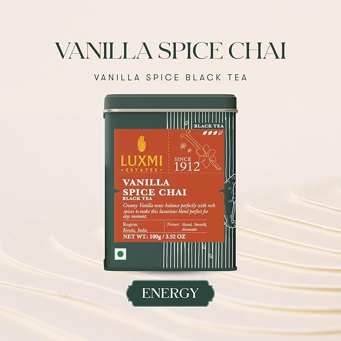 LUXMI Estates Vanilla Spice Chai Loose Leaf Black Tea 100g/3.52oz (50 cups) | Smooth, Flavorful, Robust, Caffeinated