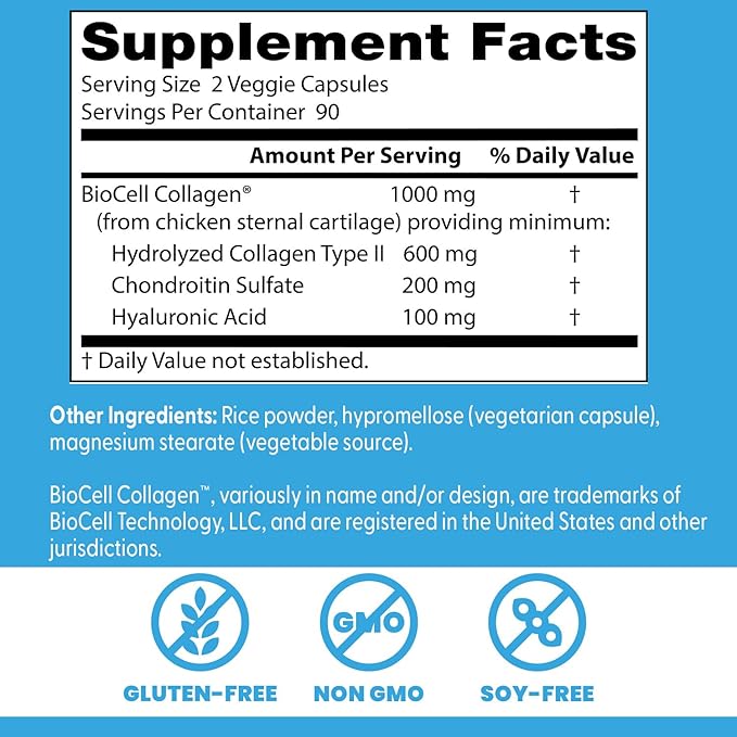 Doctor's Best Hyaluronic Acid with Chondroitin Sulfate, Featuring BioCell Collagen, Non-GMO, Gluten Free, Soy Free, Joint Support, 180 Count (Pack of 1)