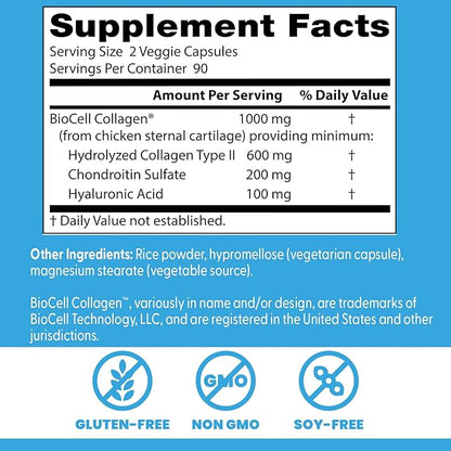 Doctor's Best Hyaluronic Acid with Chondroitin Sulfate, Featuring BioCell Collagen, Non-GMO, Gluten Free, Soy Free, Joint Support, 180 Count (Pack of 1)