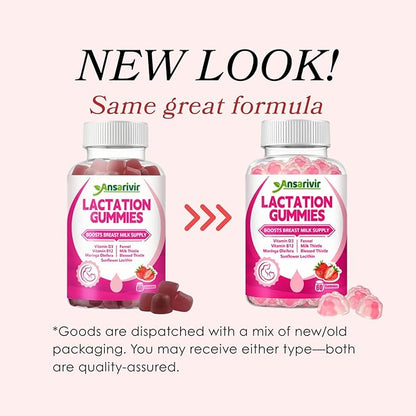 Lactation Supplement Gummies – Powered by Moringa, Fennel, Sunflower Lecithin, Milk Thistle, Blessed Thistle, Plus Vitamins D3 & B12 – 60 Gummies for Breastfeeding Support & Milk Supply Boost