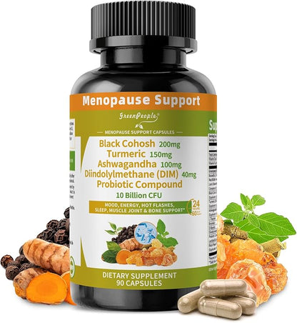 GREENPEOPLE Menopause Supplements for Women - Black Cohosh & Ashwagandha for Hot Flashes, Night Sweats, Mood Swings, Hormonal Balance Support,10 Billion CFU Probiotic - 90 Capsules Vegan Gluten-Free