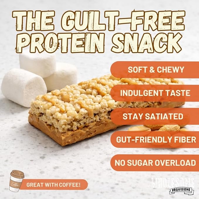 Protein Crispy Rice Treats, 15g Protein, 3g-7g Net Carbs, Low Carb, Fluffy, Soft, Chewy, Gluten Free, High Fiber, Keto-Friendly, No Aftertaste (Fluffy Peanut Butter, 3 Pack)