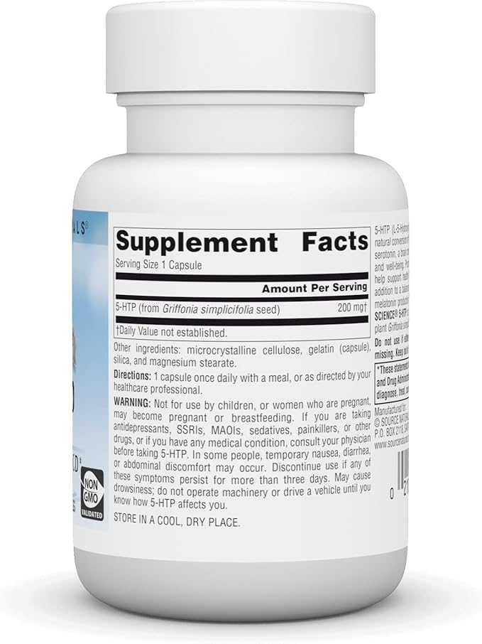 Source Naturals Serene Science 5-HTP, Non-GMO Dietary Supplement, 200 mg - 30 Capsules