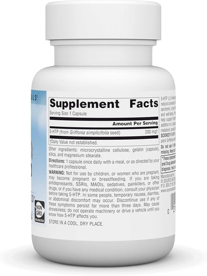 Source Naturals Serene Science 5-HTP, Non-GMO Dietary Supplement, 200 mg - 30 Capsules