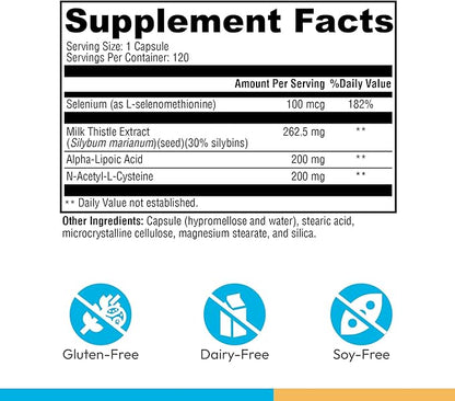 XYMOGEN Liver Protect - Supports Liver Health + Glutathione Production - Milk Thistle Extract, ALA Alpha-Lipoic Acid, N-Acetyl-L-Cysteine, Selenium L-Selenomethionine (120 Capsules)