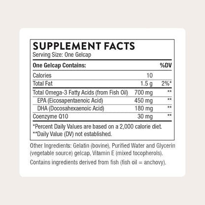 THORNE - Omega-3 with CoQ10 - Fish Oil Supplement with EPA & DHA from Sustainably Sourced Fish - Supports Brain, Skin, Joint & Heart Health* - Third-Party Certified - Gluten & Dairy-Free - 90 Softgels