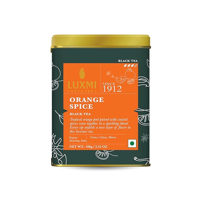 Luxmi Estates - Orange Spice - Black Darjeeling Tea - Loose Leaf - 100g (50 cups) | Special Edition Autumn Tea | Smooth, Flavorful, Robust and Caffeinated