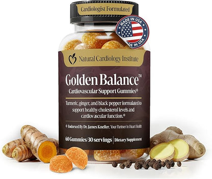 Golden Balance Turmeric Gummies - Turmeric and Ginger Supplement with Black Pepper Extract - High Absorption Turmeric Curcumin Supplement Gummies - Cholesterol Support & Heart Health Turmeric Gummies