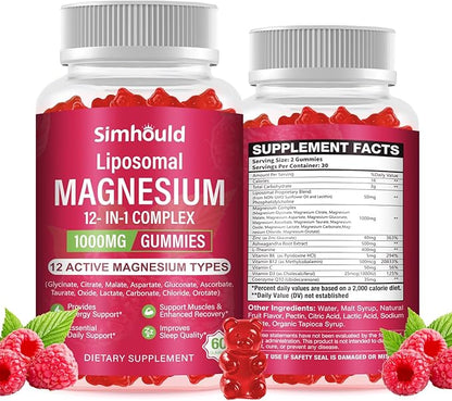 1 Pack Liposomal Magnesium Complex Gummies-as 12 Forms of Magnesium Citrate,Glycinate,Malate,Oxide,and More with Vitamin D3, B6,C, Ashwagandha & CoQ10 for Women and Men-Support Bone & Muscle 60 Cts