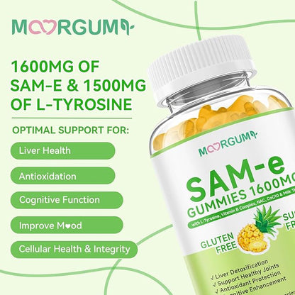 SAM-e L-Tyrosine Gummies with NAC, CoQ10 & Vitamin B Complex, 1600mg SAM-e, 1500mg L-Tyrosine Supplement for Energy, Cellular Antioxidant Support, Emotional Well-Being Support, 120 Count