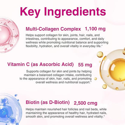 Multi Collagen Peptides Capsules, 240Pcs, Type I,II，V, X for Healthy Skin, Bone, Joint, Hair, Nail|Hydrolyzed Collagen Peptides, Easy Digestion, Unflavored for Women & Men