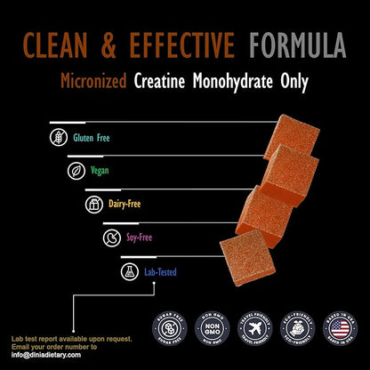 Creatine Monohydrate Gummies for Men & Women - Sugar Free & Vegan Advanced Formula W/L-Taurine + Vitamin B12 - for Muscle Strength, Muscles Builder, Recovery (120 Count (Pack of 1), Orange)
