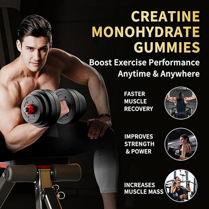 Creatine Monohydrate Gummies 5000mg for Men & Women - Sugar Free Pre-Workout Supplement, Chewables for Muscle Strength, Muscle Builder, Energy Boost, Mixed Berry Flavor, 120 Count (2 Pack)