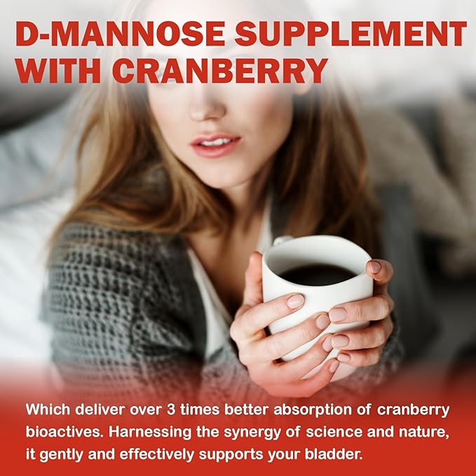 D Mannose with Cranberry Gummies, D-Mannose Supplements 1300mg for Women, Support Natural Urinary Tract & Bladder Health, Sugar-Free, 60 Count