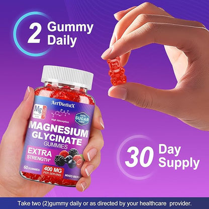 Magnesium Glycinate Gummies 400mg, Sugar Free Mаgnеsium Gummiеs for Adults with Magnesium Malate, Zinc, and Vitamin B6 for Sleep, Body Support and Relaxation, Non GMO, 120 Count-Multi-Flavor