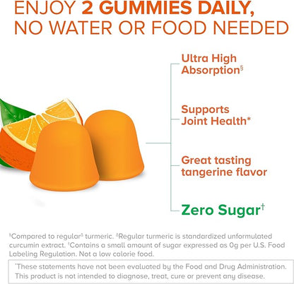 Qunol Zero Sugar Turmeric Gummies, Gummy with 500mg Turmeric Curcumin, Joint Support Supplement, Ultra High Absorption Turmeric Curcumin, Vegetarian, Gluten Free, 90 Count
