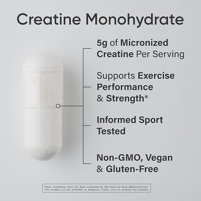 Sports Research® Creatine Monohydrate Capsules - Supports Workout Recovery, Lean Muscle gain, Performance and Strength* - Non-GMO, Vegan Certified - 5g per Servings - 30 Servings