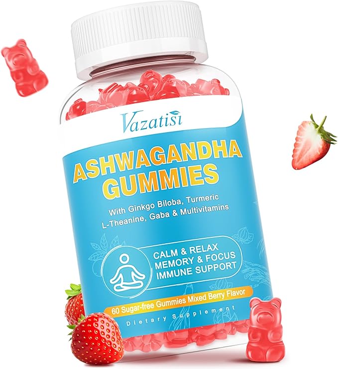 Ashwagandha Gummies with Turmeric GABA Mood Energy and Immune Support, Mixed Berry Flavor 60 Cts