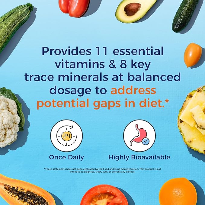 Vitalitown Multivitamin for Women & Men, with Iron, Zinc, Vitamin D3, A, C, B, E, 19 Key Nutrients, One Per Day, for Energy, Immune, Brain, Heart Support, 120 Tablets