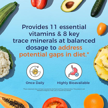 Vitalitown Multivitamin for Women & Men, with Iron, Zinc, Vitamin D3, A, C, B, E, 19 Key Nutrients, One Per Day, for Energy, Immune, Brain, Heart Support, 120 Tablets
