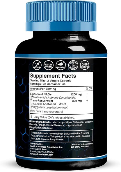 WELLNESS LABSRX Liposomal NAD Supplement, 1500mg - USA Made, NAD Resveratrol Supplement for Women and Men, NAD+ Support Cellular Health, Energy & Anti Aging - 3 Pack