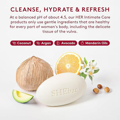 Joylux - SHEbar, Feminine Cleansing Bar, Yoni Bar, pH-Balanced Formula, Clean & Gentle Ingredients, Velvety Texture, Light Mandarin Scent, Rich in Essential Oils (3.2oz)
