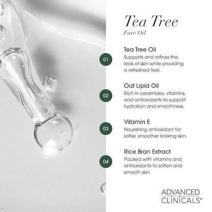 Advanced Clinicals Tea Tree Oil For Skin Facial Serum | Tea Tree Serum For Face With Vitamin E + Botanicals To Help Improve Appearance Of Large Pores & Skintone For Smoother Looking Skin, 2-Pack