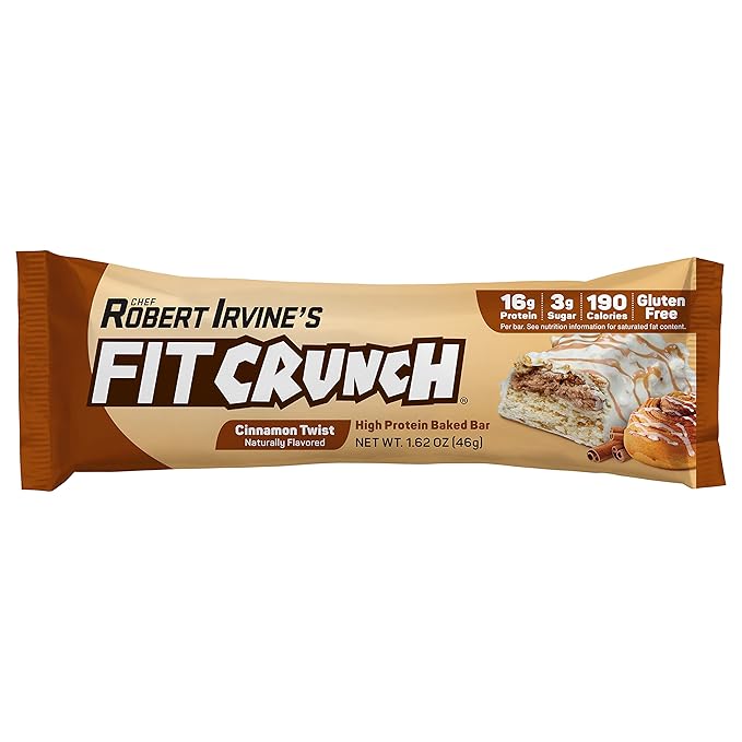 FITCRUNCH Snack Size Protein Bars, 6-Layer Baked Bar, 3g of Sugar & Soft Cake Core (18 Bars, Cinnamon Twist)