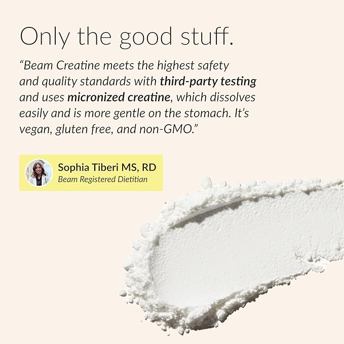 Beam Creatine Monohydrate Powder – 5g Micronized Creatine Monohydrate, Third Party Tested Creatine for Women & Men, Muscle Strength, Growth, Recovery & Cognitive Support, Unflavored, 30 Servings
