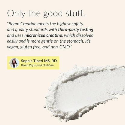 Beam Creatine Monohydrate Powder – 5g Micronized Creatine Monohydrate, Third Party Tested Creatine for Women & Men, Muscle Strength, Growth, Recovery & Cognitive Support, Unflavored, 30 Servings