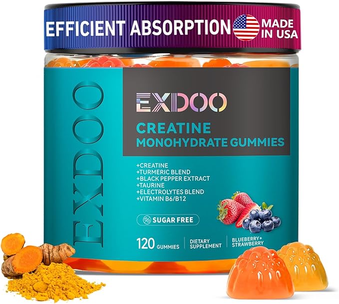 Creatine Monohydrate Gummies with Turmeric for Men and Women Creatine with Taurine Electrolyte for Strength Energy&Muscle Support Pre-Workout Gummies Sugar Free 120pcs