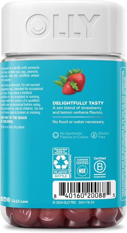 OLLY Goodbye Stress Gummy, GABA, L-Theanine, Lemon Balm, Stress Relief Supplement, Berry - 60 Count