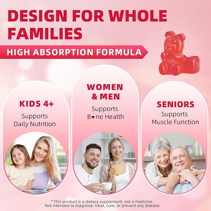 Calcium Citrate Gummies 1200mg Chewable Calcium Supplement for Women & Men, Supports Bone, Muscle & Immune Health, Sugar-Free, Non-GMO, Gluten-Free, Natural Raspberry Flavor, 120 Count