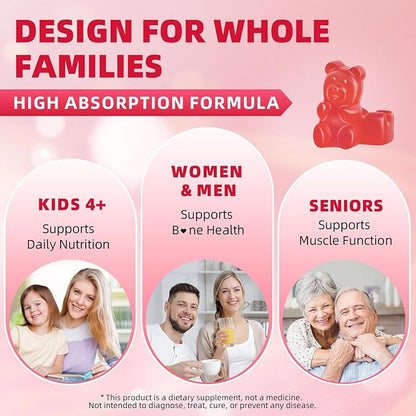 Calcium Citrate Gummies 1200mg Chewable Calcium Supplement for Women & Men, Supports Bone, Muscle & Immune Health, Sugar-Free, Non-GMO, Gluten-Free, Natural Raspberry Flavor, 120 Count