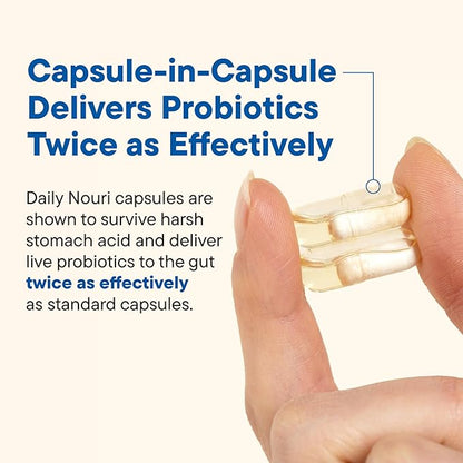 Daily Nouri Weight Support Probiotics for Women & Men | Metabolism + Digestive Support | 3 Clinically Studied Strains | 30-Day Supply