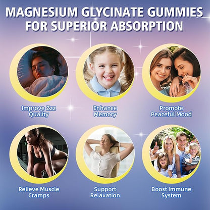 Magnesium Glycinate Gummies 1000mg with L-Threonate, Vitamin D, B6 & CoQ10 - Supports Memory, Calm & Mood - Sugar-Free Raspberry Flavor - 60 Count