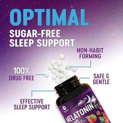Melatonin 10mg Per Serving - Fast Dissolve Sleep Support Supplements for Adults - Extra Strength Melatonin Tablets for Restful Sleep Support, Strawberry Flavor, Vegetarian - 60 Day Supply