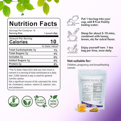 Hormone Balance Tea for Women Support Menstrual Cycle & Help to Get Pregnant Fast, 10 Loose Leaf Teabags for Fertility and Ovulation