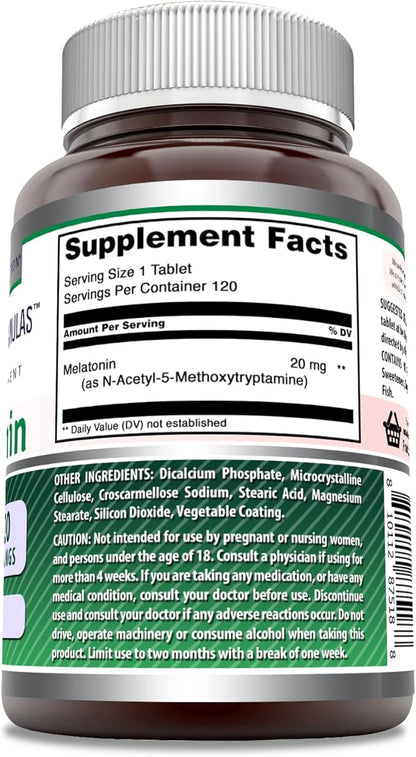 Amazing Formulas Melatonin Supplement | 20 Mg Per Serving | Tablets | Non-GMO | Gluten-Free | Made in USA (1 Pack, 120 Count)