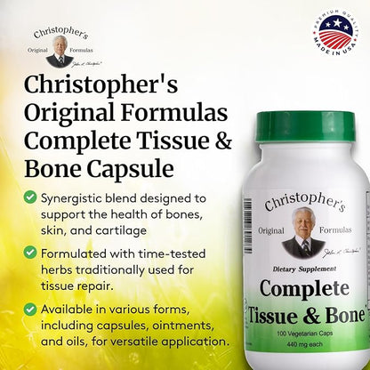 Christopher's Original Formulas Complete Tissue & Bone Formula – 100 Veg Caps | Herbal Support for Bones & Connective Tissue