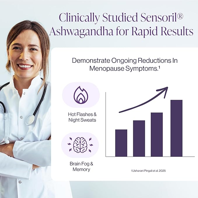 Menopause Supplements for Women - Natural Hormone Balance - Hot Flashes, Night Sweats, Sleep & Mood Support. with Sensoril® Ashwagandha, DIM, Chaste Berry & Black Cohosh Root - 60 Count