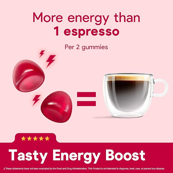 Energy Bytes Daily Energy Gummies – Fast Acting Energy Chews with Caffeine & Vitamins B3 B6 B12 A & D – Stay Focused and Energised Through Your Day – 60 Bytes
