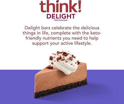 think! Delight, Keto Protein Bars, Healthy Low Carb, Gluten Free Snack - Chocolate Mousse Pie, 10 Count (Packaging May Vary)