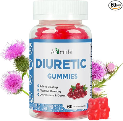 Aromlife Diuretic Retention Gummies for Water Retention & Bloat, Herbal Diuretic Water Away Gummies with Milk Thistle for Digestion, 60 Count Sugar-Free Vegan Fluid Balance Gummy for Men and Women