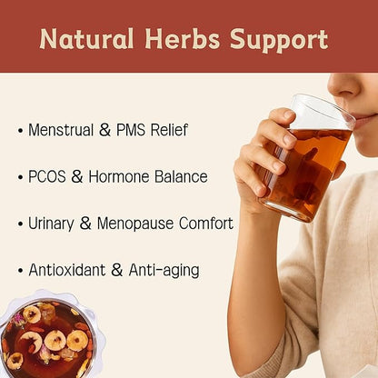 Teatox Herbal Tea for Hormone Balance, Menstrual, PMS | 100% Natural & Organic Tea | PCOS & Menopause Support | Antioxidant & Anti-Aging With Ginger, Red dates & Goji Berries, 12 Bags