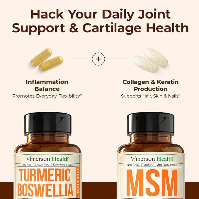 Boswellia Turmeric Curcumin Supplement + MSM 2000mg Bundle – Supports Joint Health & Aids Inflammatory Response – with Ginger Root, Organic Turmeric Powder & Curcumin with Black Pepper (BioPerine)