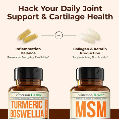 Boswellia Turmeric Curcumin Supplement + MSM 2000mg Bundle – Supports Joint Health & Aids Inflammatory Response – with Ginger Root, Organic Turmeric Powder & Curcumin with Black Pepper (BioPerine)