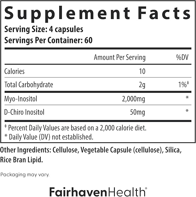Fairhaven Health Myo-Inositol and D-Chiro Inositol for Women with PCOS | 40:1 Ratio | Inositol Supplement for Hormone and Ovarian Health | Myoinositol | Vitamin B8 | 240 Capsules