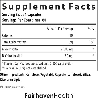 Fairhaven Health Myo-Inositol and D-Chiro Inositol for Women with PCOS | 40:1 Ratio | Inositol Supplement for Hormone and Ovarian Health | Myoinositol | Vitamin B8 | 240 Capsules