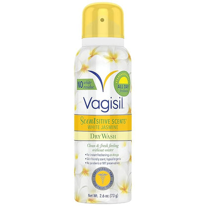 Vagisil Scentsitive Scents Feminine Dry Wash Deodorant Spray for Women, Gynecologist Tested, Paraben Free, White Jasmine, 2.6 Ounce (Pack of 1)